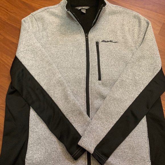 Eddie Bauer men’s full zip up knit jacket in light grey and black - Picture 2 of 10